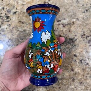 Handmade Hand Painted Village Scene Vase